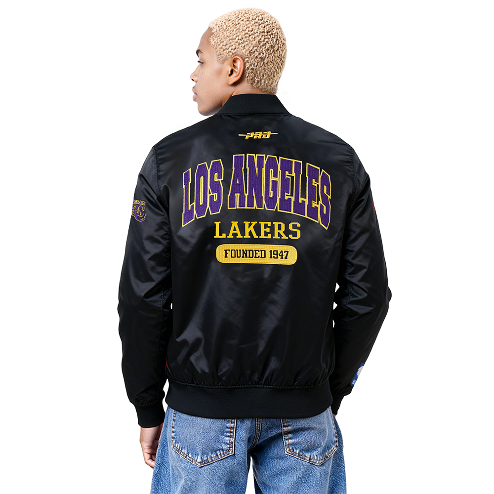 NBA LOS ANGELES LAKERS CITY ARCH MEN'S SATIN JACKET (BLACK)