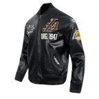 NBA LOS ANGELES LAKERS MODERN ORIGINALS MEN'S LEATHER VARSITY JACKET (JET BLACK)