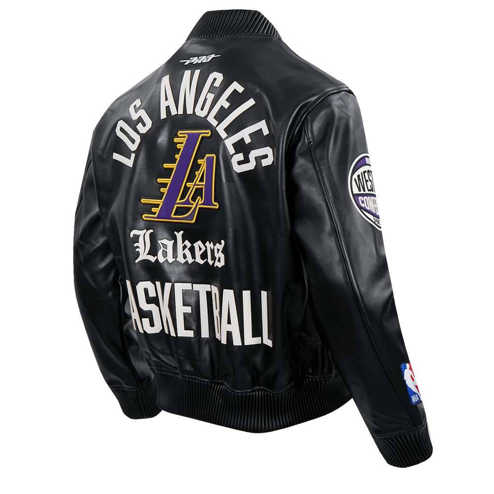 NBA LOS ANGELES LAKERS MODERN ORIGINALS MEN'S LEATHER VARSITY JACKET (JET BLACK)