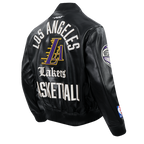 NBA LOS ANGELES LAKERS MODERN ORIGINALS MEN'S LEATHER VARSITY JACKET (JET BLACK)