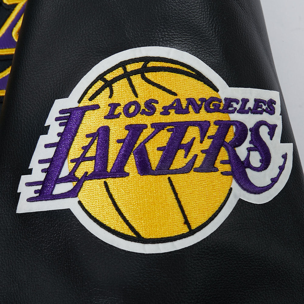 NBA LOS ANGELES LAKERS MODERN ORIGINALS MEN'S LEATHER VARSITY JACKET (JET BLACK)