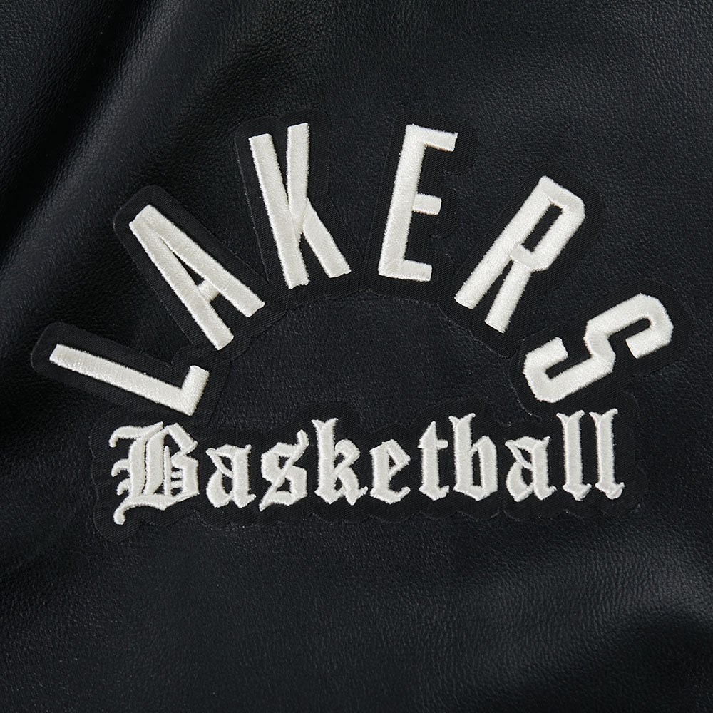 NBA LOS ANGELES LAKERS MODERN ORIGINALS MEN'S LEATHER VARSITY JACKET (JET BLACK)