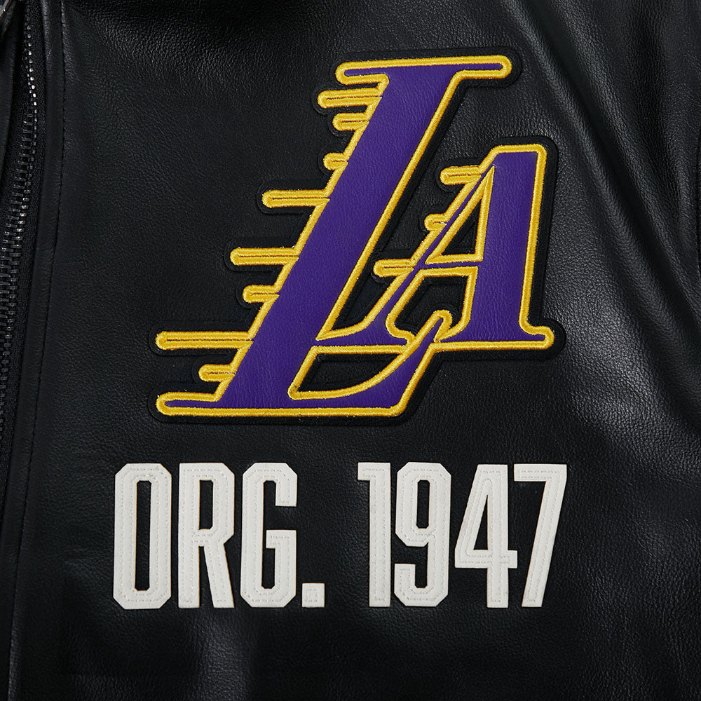 NBA LOS ANGELES LAKERS MODERN ORIGINALS MEN'S LEATHER VARSITY JACKET (JET BLACK)