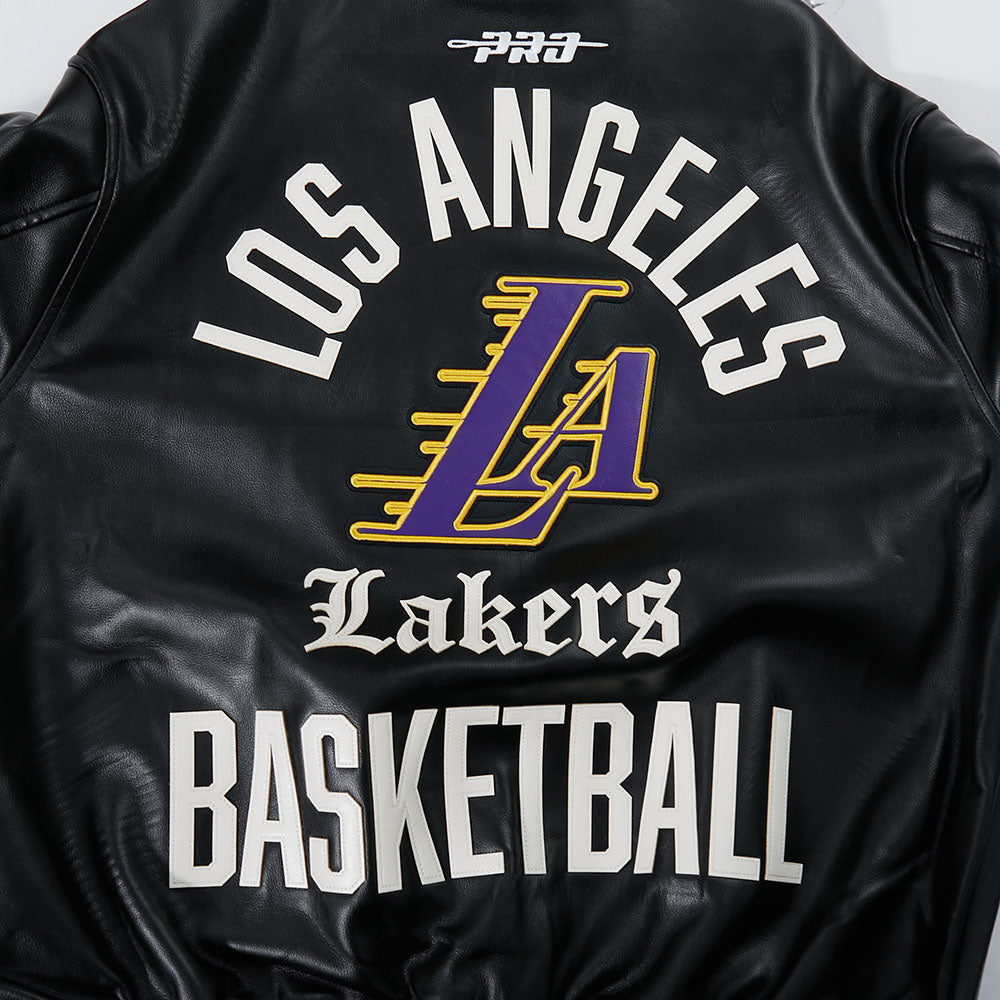 NBA LOS ANGELES LAKERS MODERN ORIGINALS MEN'S LEATHER VARSITY JACKET (JET BLACK)