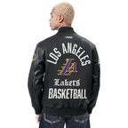 NBA LOS ANGELES LAKERS MODERN ORIGINALS MEN'S LEATHER VARSITY JACKET (JET BLACK)