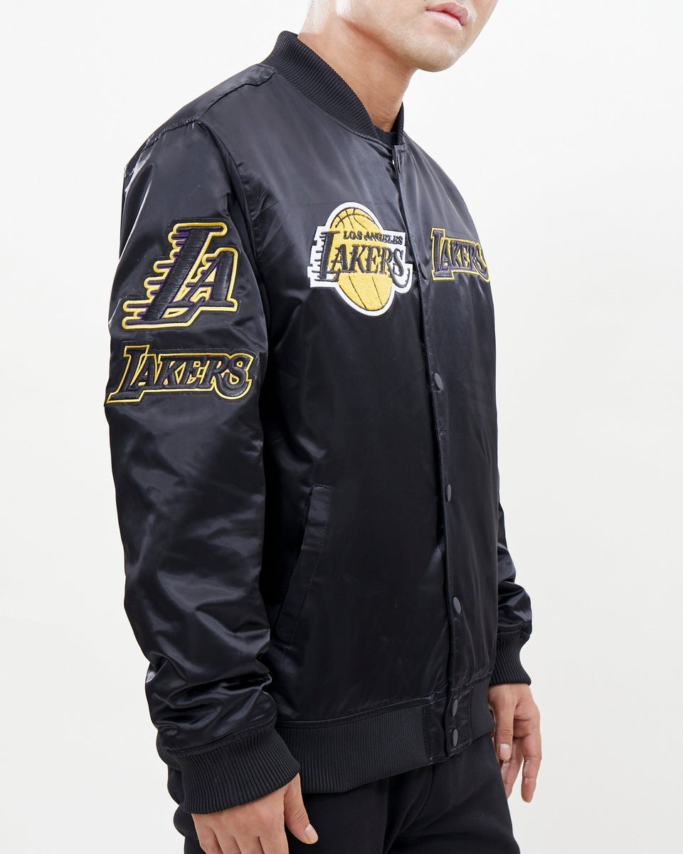 NBA LOS ANGELES LAKERS CHEST HIT MEN'SLOGO SATIN JACKET (BLACK)