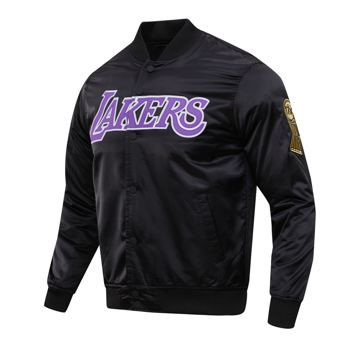 NBA LOS ANGELES LAKERS BLOUSON EN SATIN À GRAND LOGO POUR HOMME (NOIR)