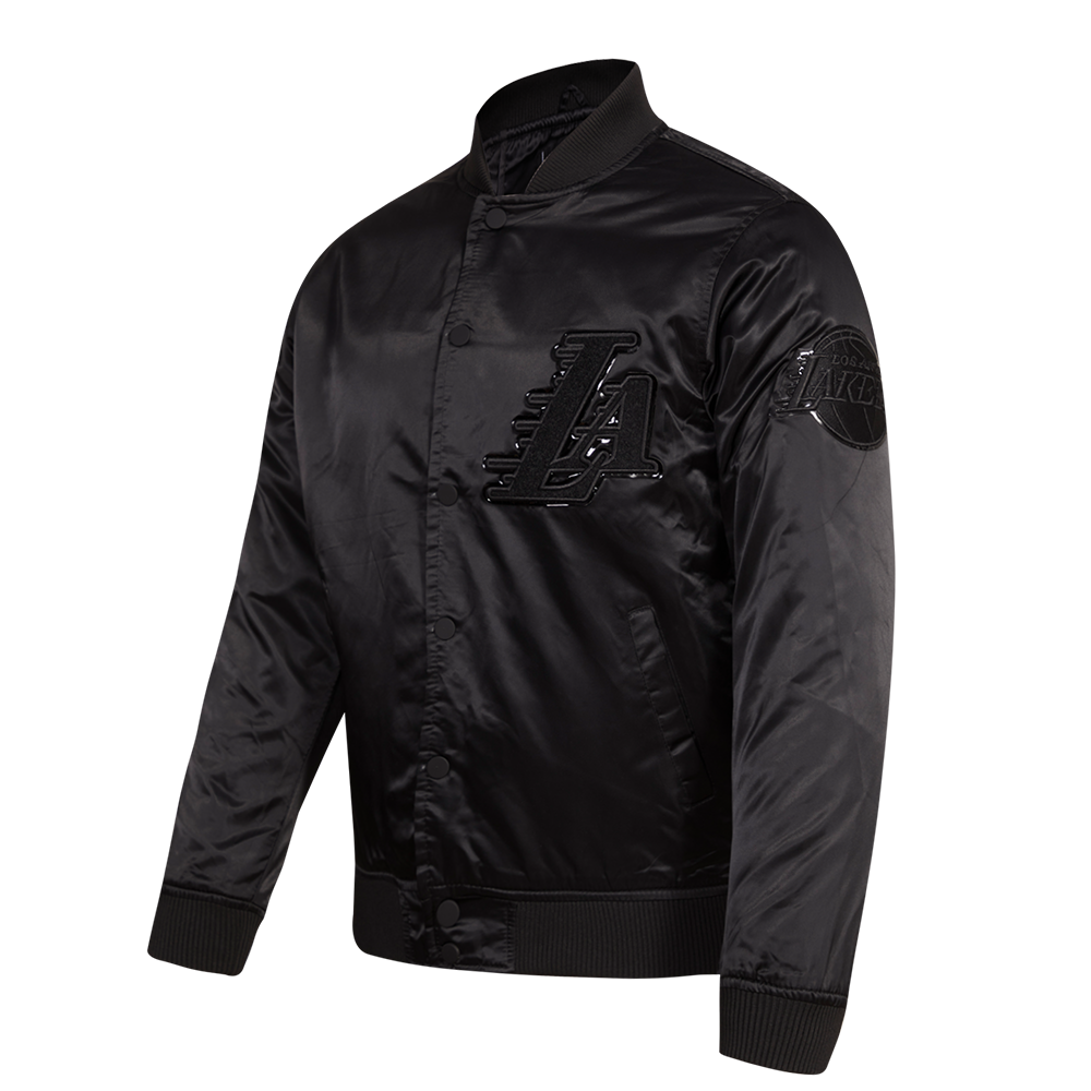 NBA LOS ANGELES LAKERS TRIPLE BLACK LOGO MEN'S SATIN JACKET (TRIPLE BLACK)