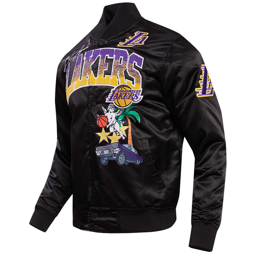 NBA LOS ANGELES LAKERS GRADIENT LOGO MEN'S SATIN JACKET (BLACK)