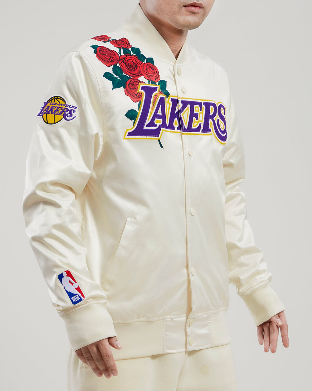 NBA LOS ANGELES LAKERS ROSES MEN'S SATIN JACKET (EGGSHELL / MULTI)