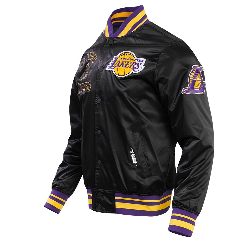 NBA LOS ANGELES LAKERS RETRO CLASSIC MEN'S RIB SATIN JACKET (BLACK/PURPLE/YELLOW)
