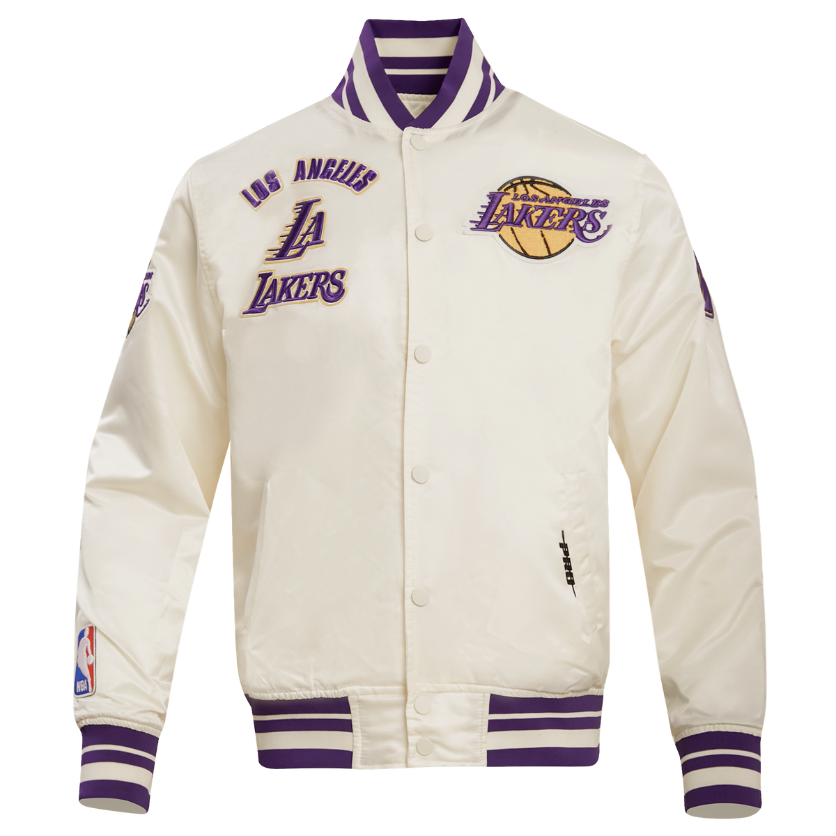 NBA LOS ANGELES LAKERS RETRO CLASSIC BLOUSON EN SATIN À BORDS CÔTELÉS POUR HOMME (COQUILLE D'ŒUF/VIOLET)