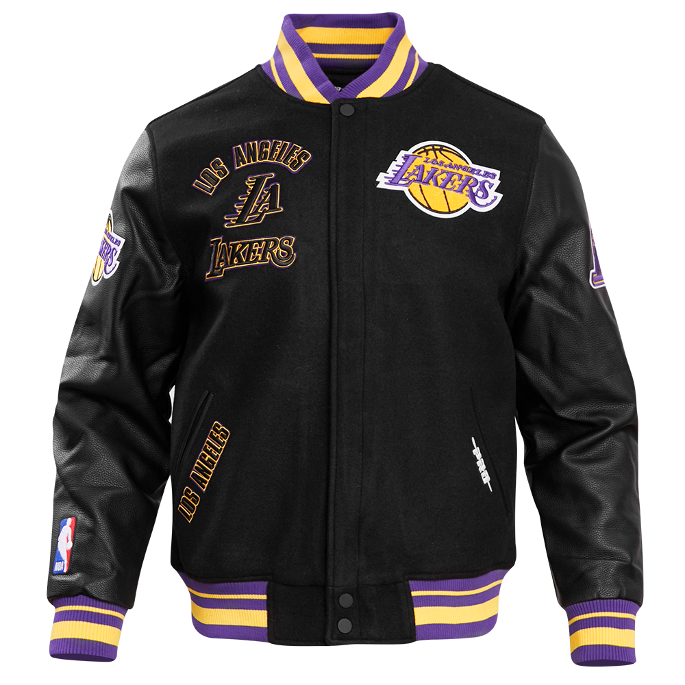 NBA LOS ANGELES LAKERS RETRO CLASSIC MEN'S RIB WOOL VARSITY JACKET (BLACK/PURPLE/YELLOW)