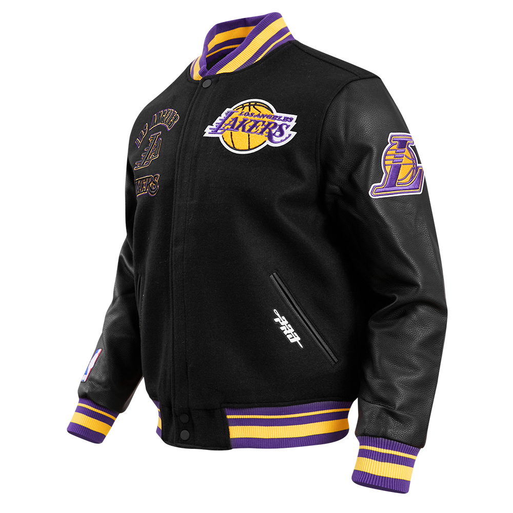 NBA LOS ANGELES LAKERS RETRO CLASSIC MEN'S RIB WOOL VARSITY JACKET (BLACK/PURPLE/YELLOW)