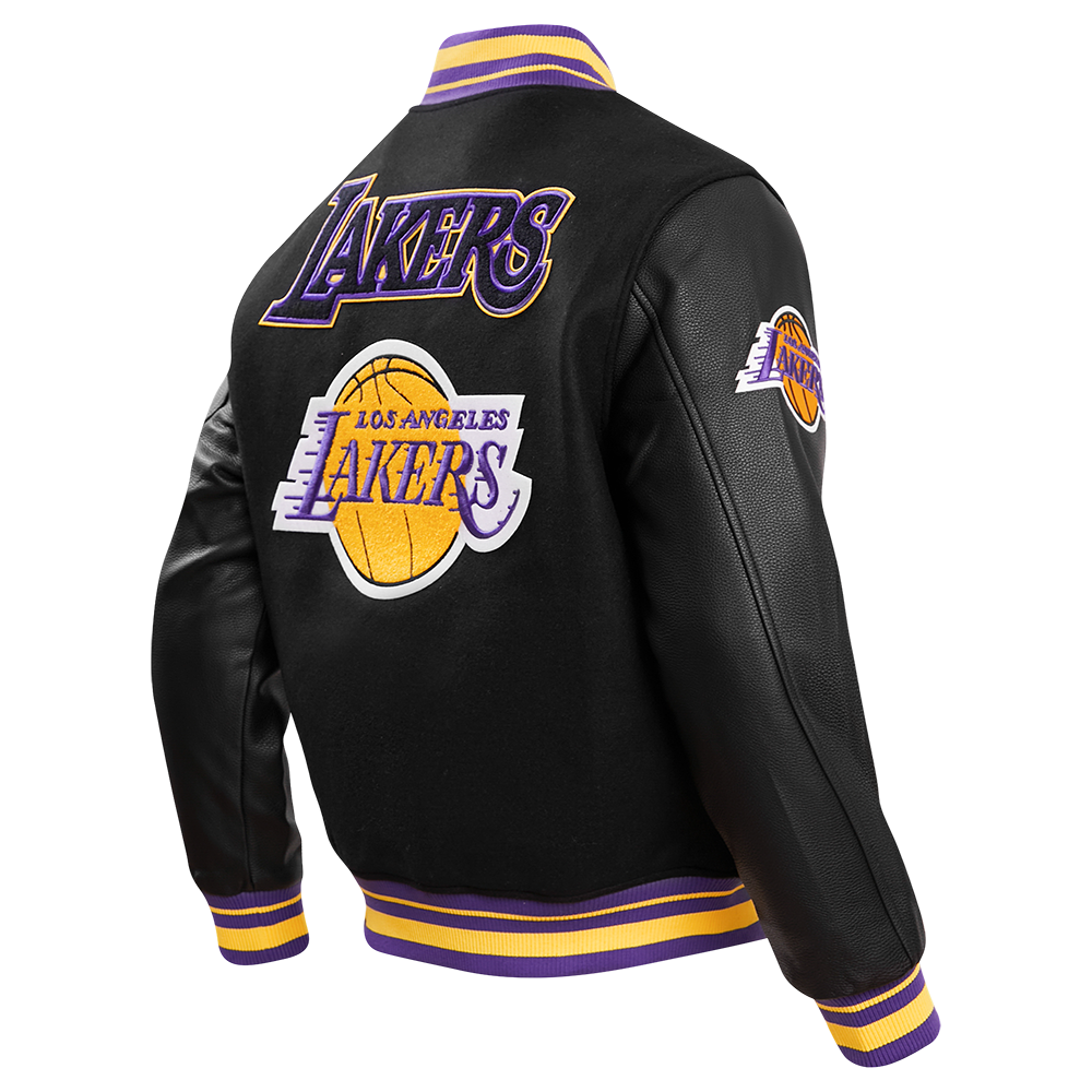 NBA LOS ANGELES LAKERS RETRO CLASSIC MEN'S RIB WOOL VARSITY JACKET (BLACK/PURPLE/YELLOW)