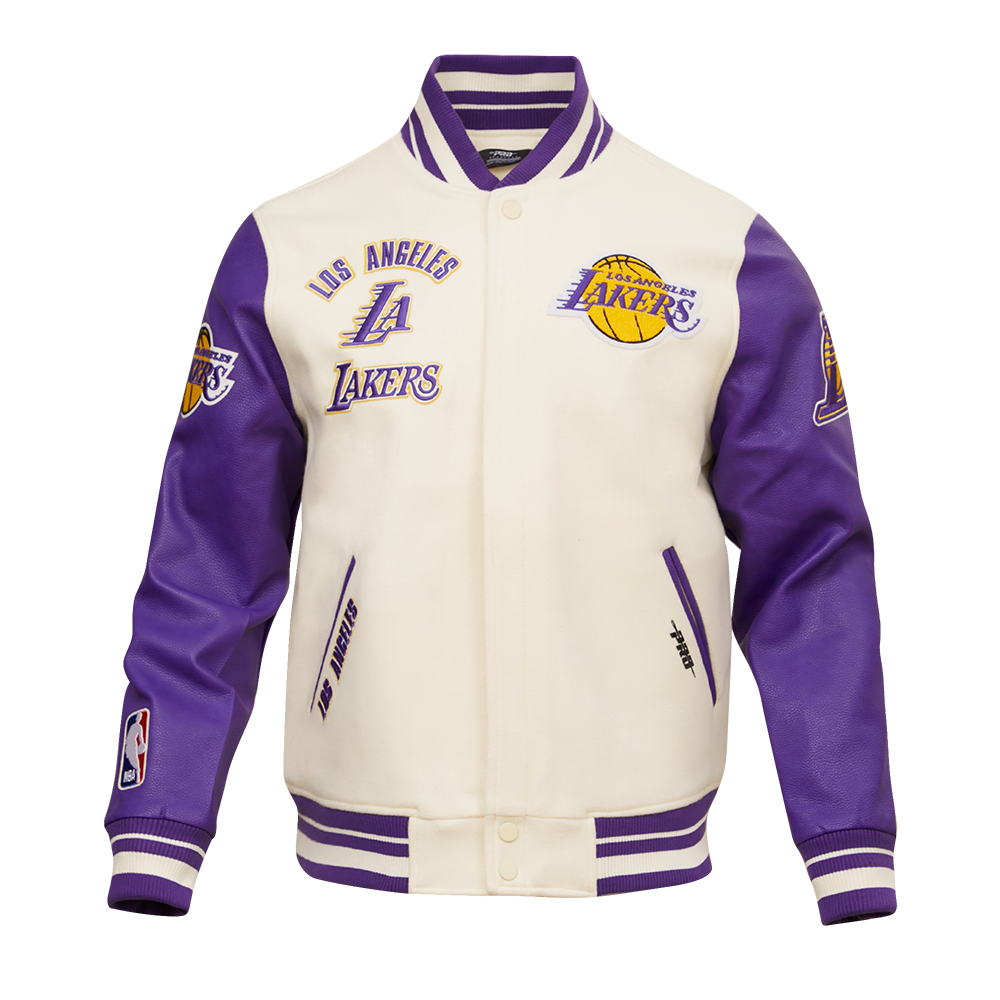 NBA LOS ANGELES LAKERS RETRO CLASSIC MEN'S RIB WOOL VARSITY JACKET (EGGSHELL/PURPLE)