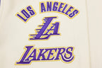 NBA LOS ANGELES LAKERS RETRO CLASSIC BLOUSON COLLÉGIAL EN LAINE À BORDS CÔTELÉS POUR HOMME (COQUILLE D'ŒUF/VIOLET)