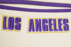 NBA LOS ANGELES LAKERS RETRO CLASSIC BLOUSON COLLÉGIAL EN LAINE À BORDS CÔTELÉS POUR HOMME (COQUILLE D'ŒUF/VIOLET)