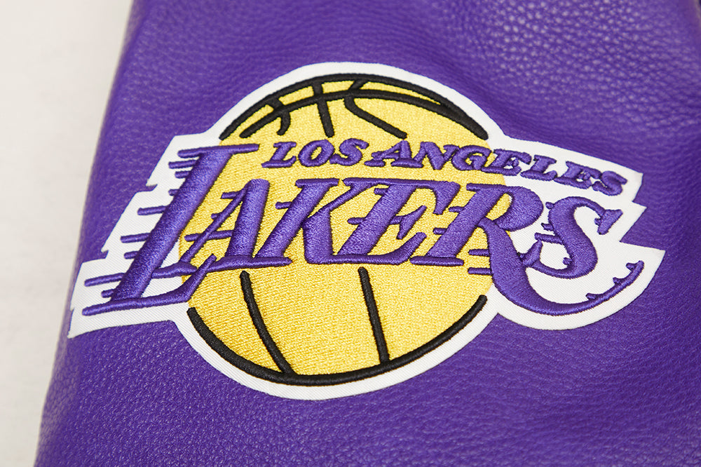 NBA LOS ANGELES LAKERS RETRO CLASSIC BLOUSON COLLÉGIAL EN LAINE À BORDS CÔTELÉS POUR HOMME (COQUILLE D'ŒUF/VIOLET)
