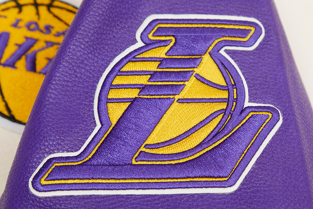 NBA LOS ANGELES LAKERS RETRO CLASSIC BLOUSON COLLÉGIAL EN LAINE À BORDS CÔTELÉS POUR HOMME (COQUILLE D'ŒUF/VIOLET)