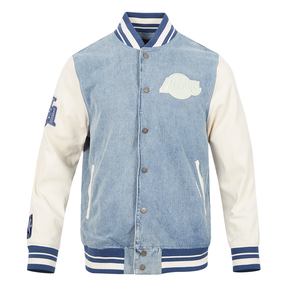 NBA LOS ANGELES LAKERS VARSITY BLUES MEN'S DENIM VARSITY JACKET (DENIM/LINEN)