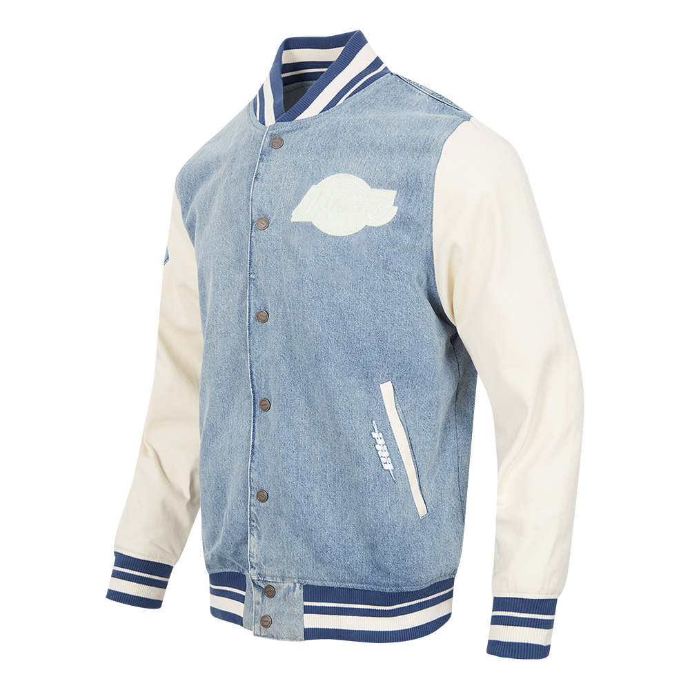 NBA LOS ANGELES LAKERS VARSITY BLUES MEN'S DENIM VARSITY JACKET (DENIM/LINEN)