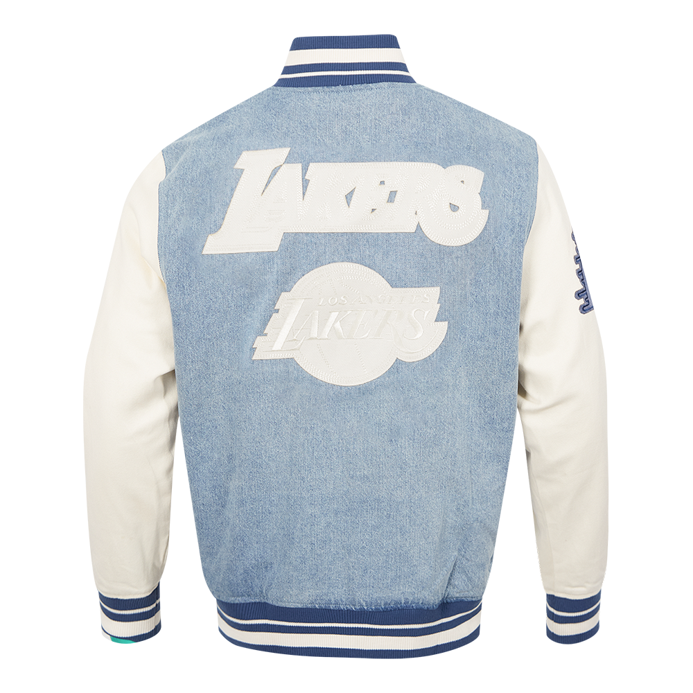 NBA LOS ANGELES LAKERS VARSITY BLUES MEN'S DENIM VARSITY JACKET (DENIM/LINEN)