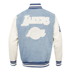NBA LOS ANGELES LAKERS VARSITY BLUES MEN'S DENIM VARSITY JACKET (DENIM/LINEN)