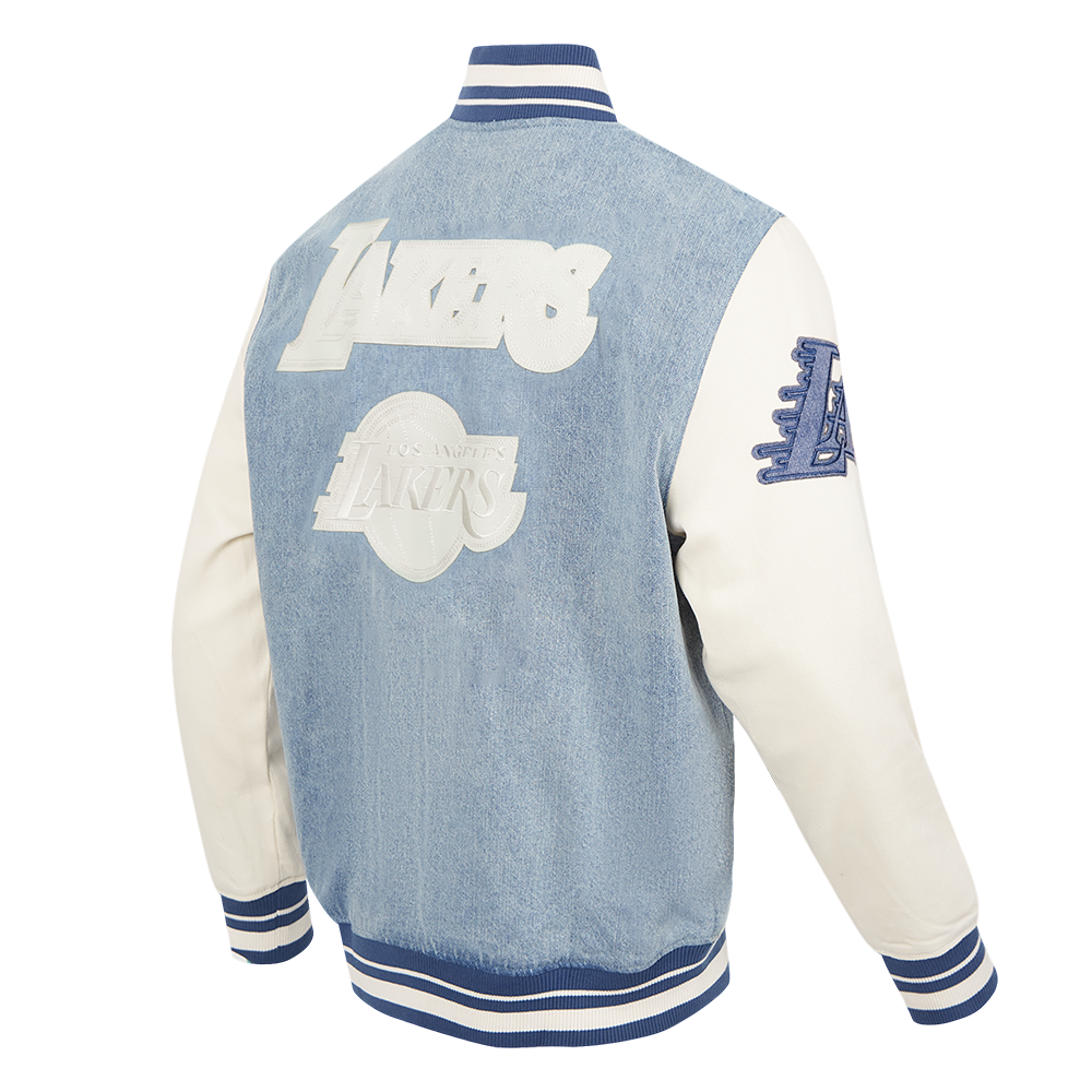 NBA LOS ANGELES LAKERS VARSITY BLUES MEN'S DENIM VARSITY JACKET (DENIM/LINEN)