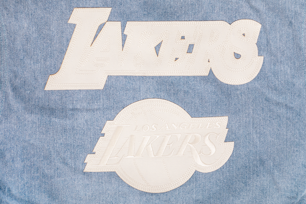 NBA LOS ANGELES LAKERS VARSITY BLUES MEN'S DENIM VARSITY JACKET (DENIM/LINEN)