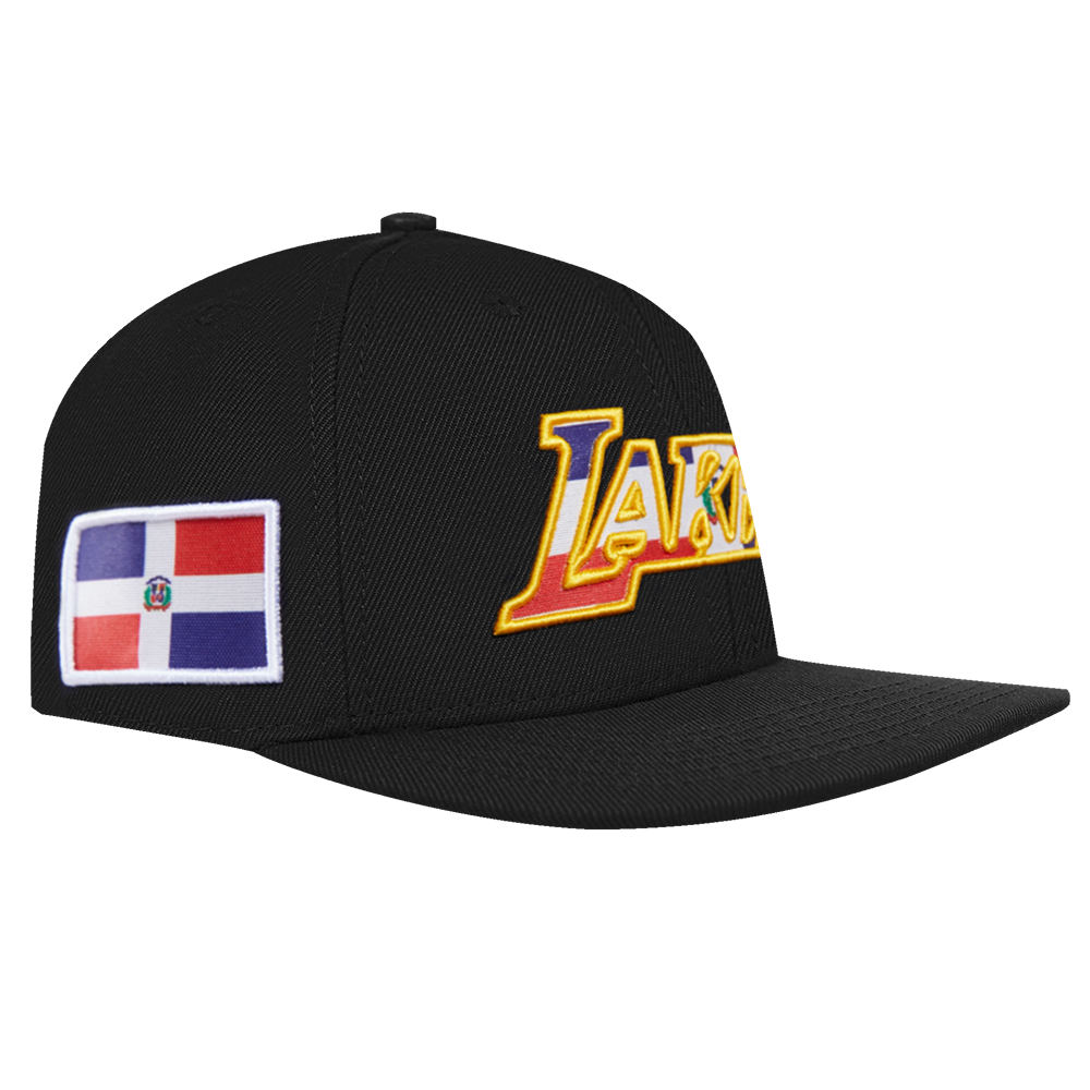 NBA LOS ANGELES LAKERS DOMINICAN REPUBLIC WORDMARK WOOL UNISEX SNAPBACK HAT (BLACK)