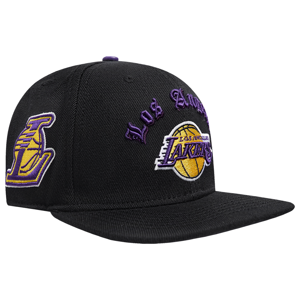 NBA LOS ANGELES LAKERS OLD ENGLISH UNISEX 6 PANEL SNAPBACK HAT (BLACK)