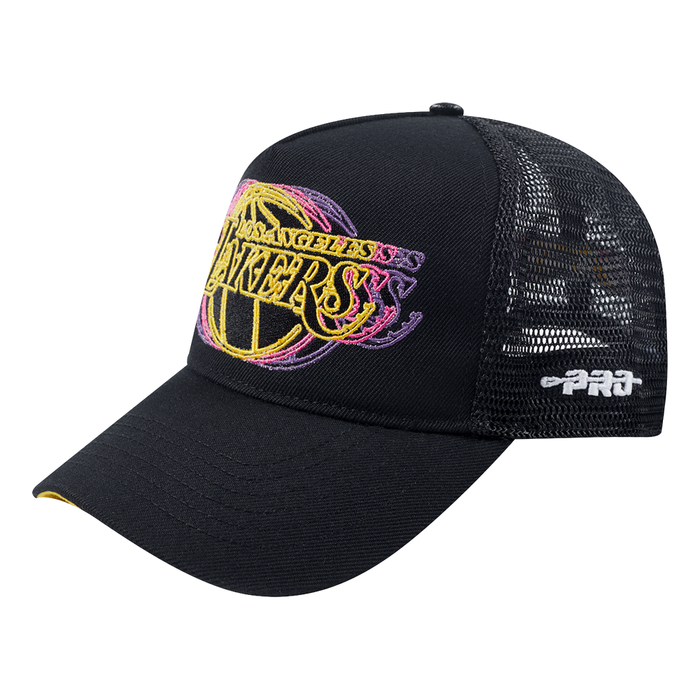 NBA LOS ANGELES LAKERS ECHO LOGO MEN'S PINCH FRONT TRUCKER HAT (BLACK)