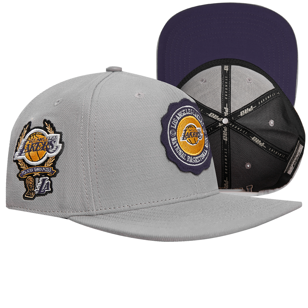 NBA LOS ANGELES LAKERS CREST EMBLEM UNISEX WOOL SNAPBACK HAT (GRAY)