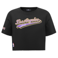 NBA LOS ANGELES LAKERS SCRIPT TAIL T-SHIRT EN JERSEY SIMPLE À COUPE CARRÉE POUR FEMME (NOIR)