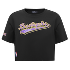 NBA LOS ANGELES LAKERS SCRIPT TAIL T-SHIRT EN JERSEY SIMPLE À COUPE CARRÉE POUR FEMME (NOIR)