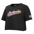 NBA LOS ANGELES LAKERS SCRIPT TAIL T-SHIRT EN JERSEY SIMPLE À COUPE CARRÉE POUR FEMME (NOIR)