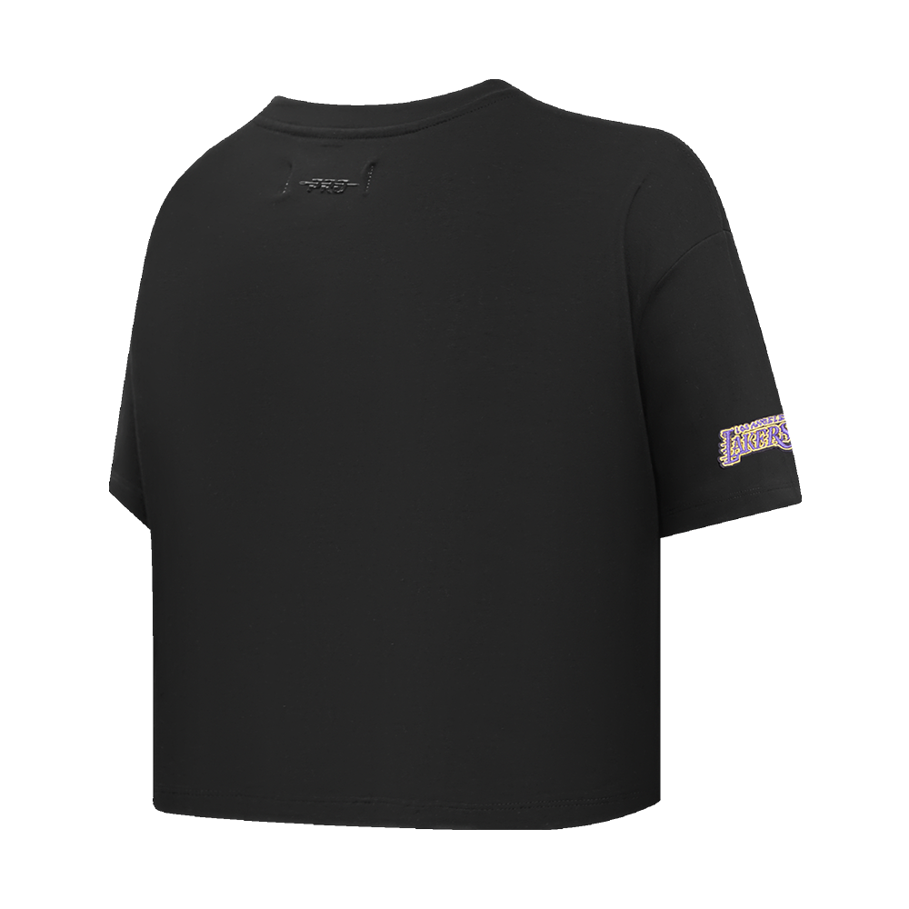 NBA LOS ANGELES LAKERS SCRIPT TAIL T-SHIRT EN JERSEY SIMPLE À COUPE CARRÉE POUR FEMME (NOIR)