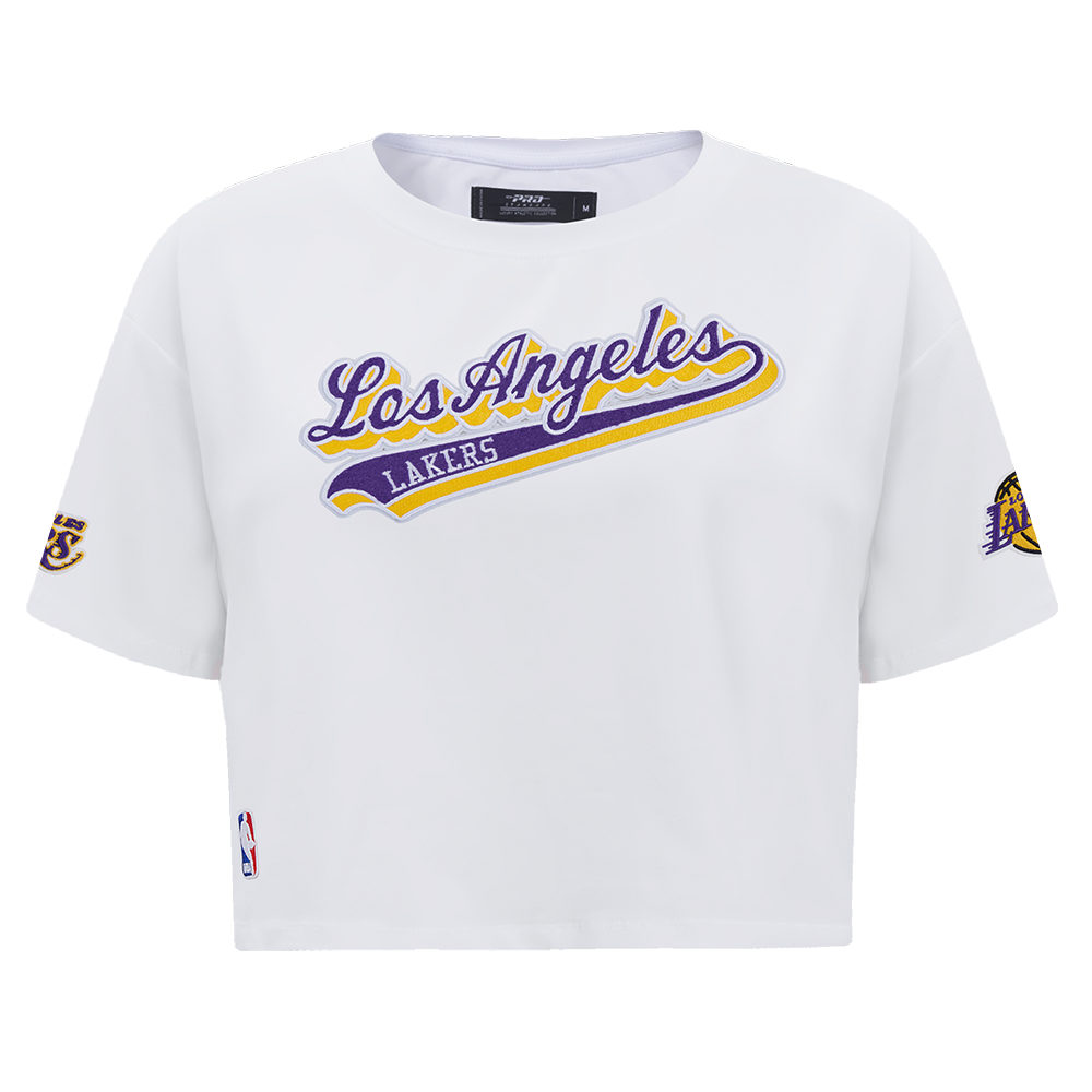 NBA LOS ANGELES LAKERS SCRIPT TAIL T-SHIRT EN JERSEY SIMPLE À COUPE CARRÉE POUR FEMME (BLANC)
