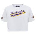NBA LOS ANGELES LAKERS SCRIPT TAIL T-SHIRT EN JERSEY SIMPLE À COUPE CARRÉE POUR FEMME (BLANC)
