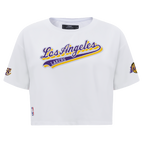 NBA LOS ANGELES LAKERS SCRIPT TAIL T-SHIRT EN JERSEY SIMPLE À COUPE CARRÉE POUR FEMME (BLANC)