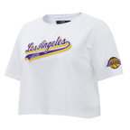 NBA LOS ANGELES LAKERS SCRIPT TAIL T-SHIRT EN JERSEY SIMPLE À COUPE CARRÉE POUR FEMME (BLANC)