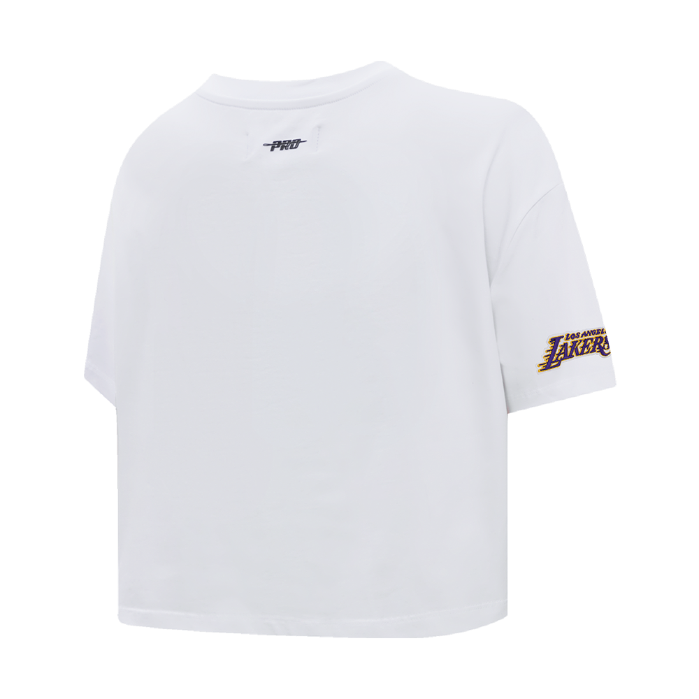 NBA LOS ANGELES LAKERS SCRIPT TAIL T-SHIRT EN JERSEY SIMPLE À COUPE CARRÉE POUR FEMME (BLANC)