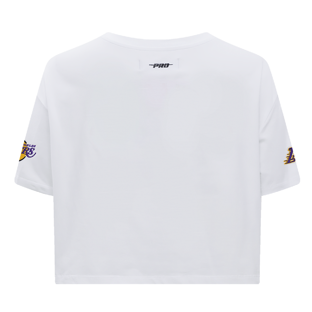 NBA LOS ANGELES LAKERS SCRIPT TAIL T-SHIRT EN JERSEY SIMPLE À COUPE CARRÉE POUR FEMME (BLANC)