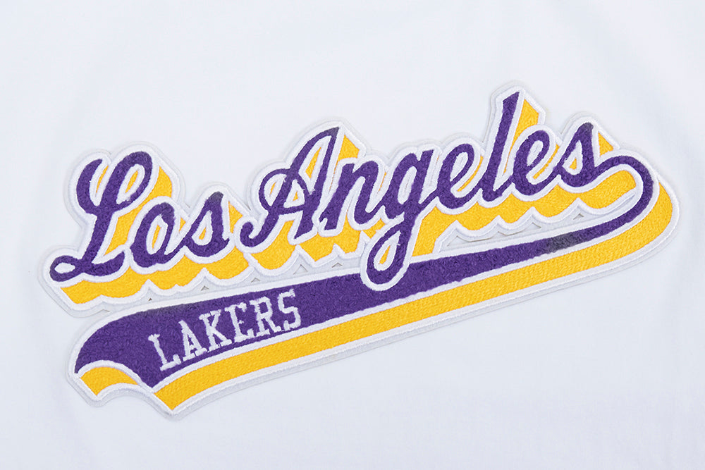 NBA LOS ANGELES LAKERS SCRIPT TAIL T-SHIRT EN JERSEY SIMPLE À COUPE CARRÉE POUR FEMME (BLANC)