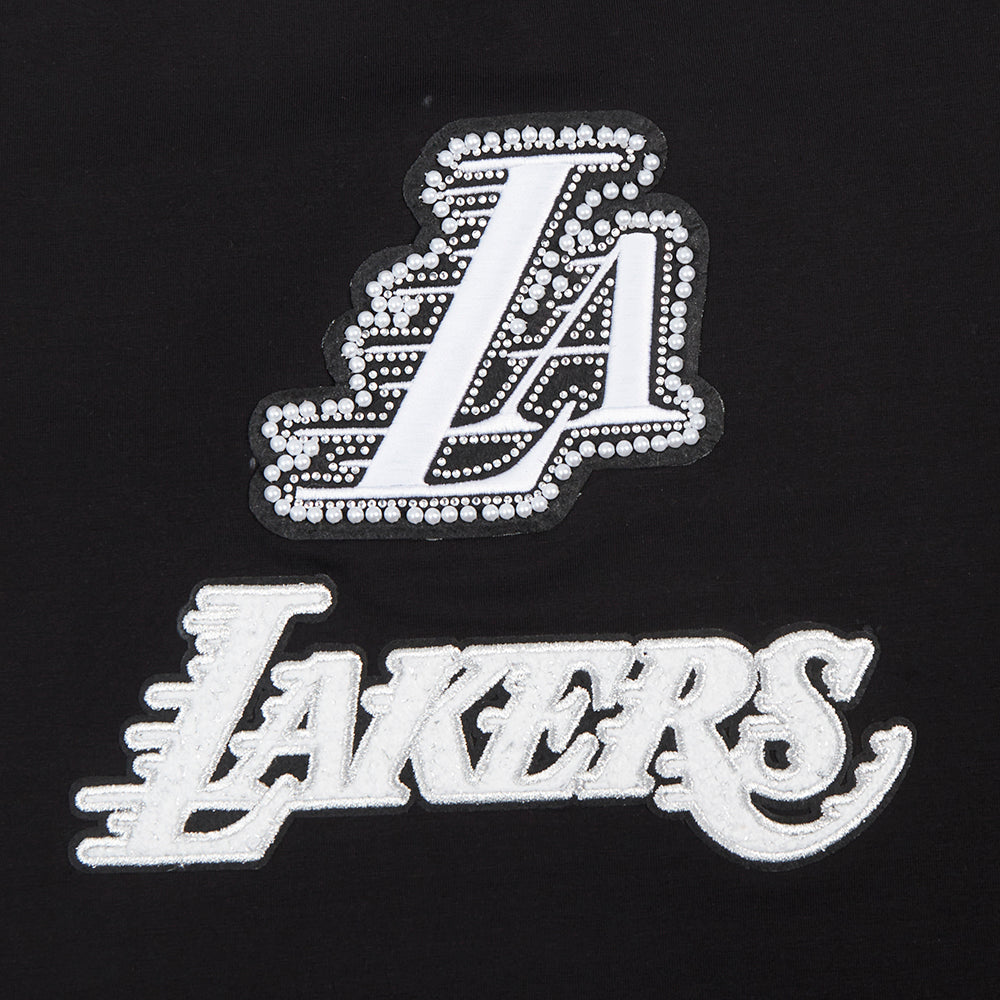 NBA LOS ANGELES LAKERS PEARLS T-SHIRT EN JERSEY SIMPLE À COUPE CARRÉE POUR FEMME (NOIR)