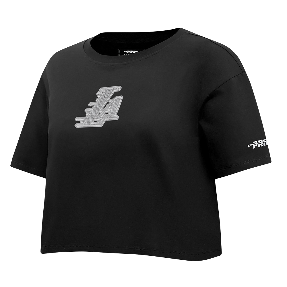 NBA LOS ANGELES LAKERS REVERSE FRENCH TERRY WOMEN'S SINGLE JERSEY BOXY TEE (BLACK)