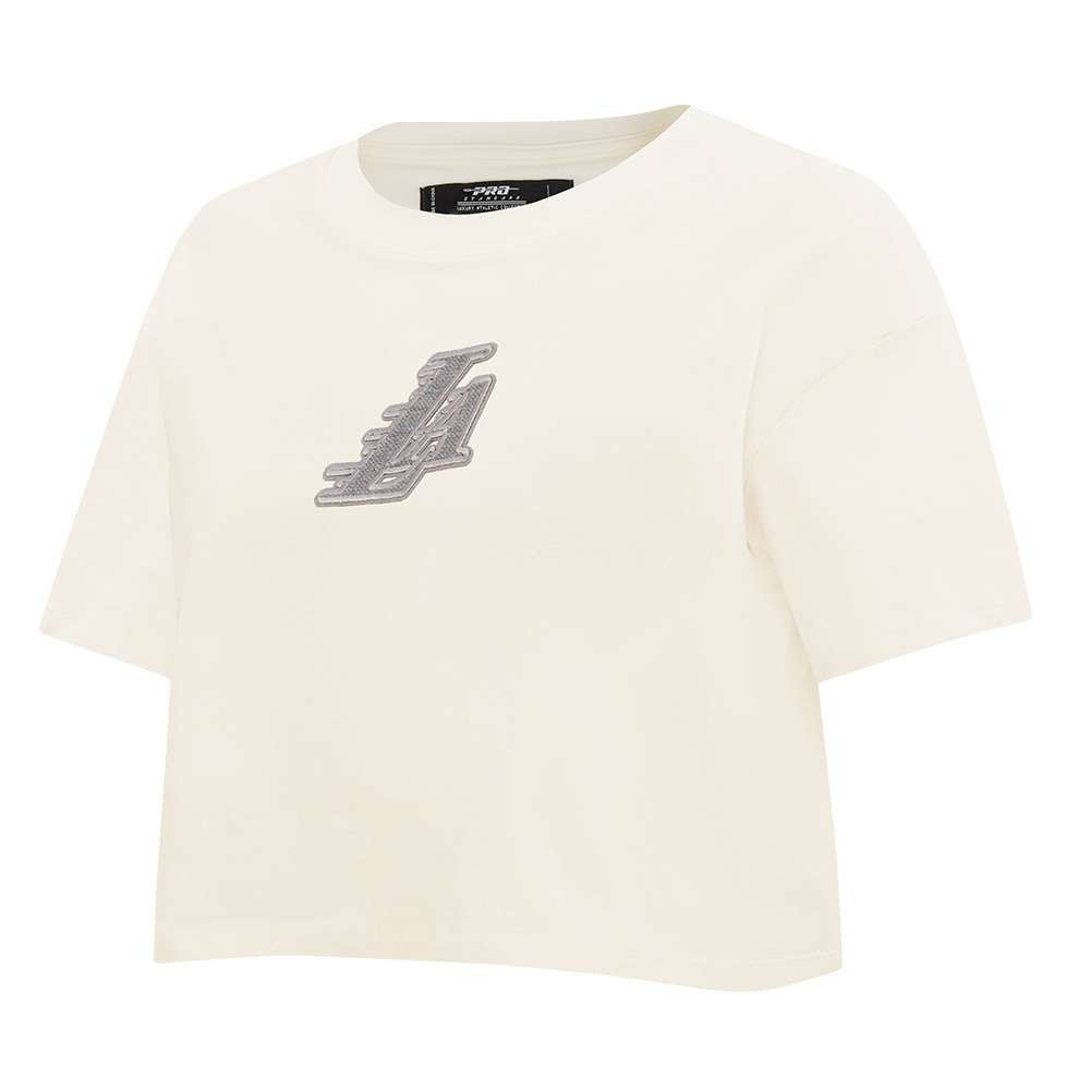 NBA LOS ANGELES LAKERS REVERSE FRENCH TERRY WOMEN'S SINGLE JERSEY BOXY TEE (EGGSHELL)