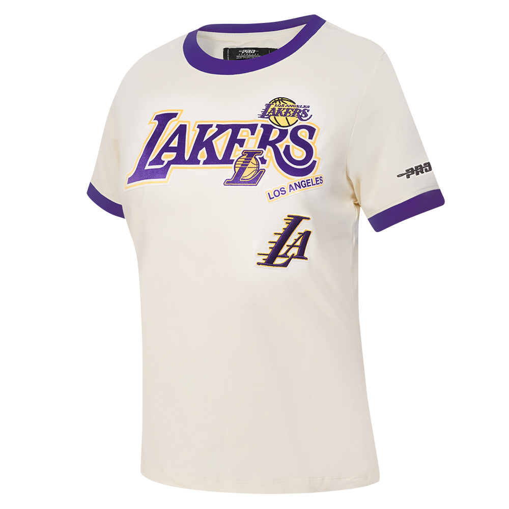 NBA LOS ANGELES LAKERS RETRO CASCADE WOMEN'S RINGER TEE (EGGSHELL/ PURPLE)