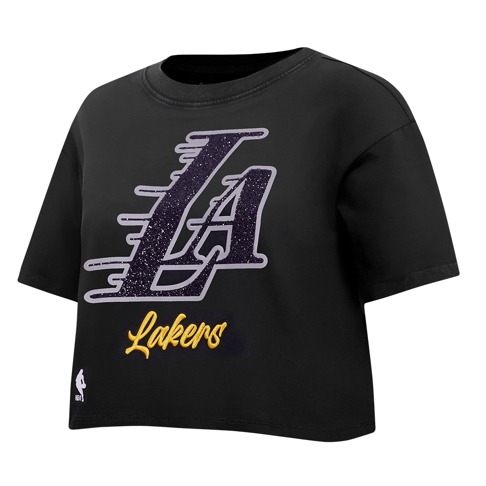 NBA LOS ANGELES LAKERS TEAM CRYSTALLINE WOMEN'S S/S BOXY TEE (WASHED BLACK)